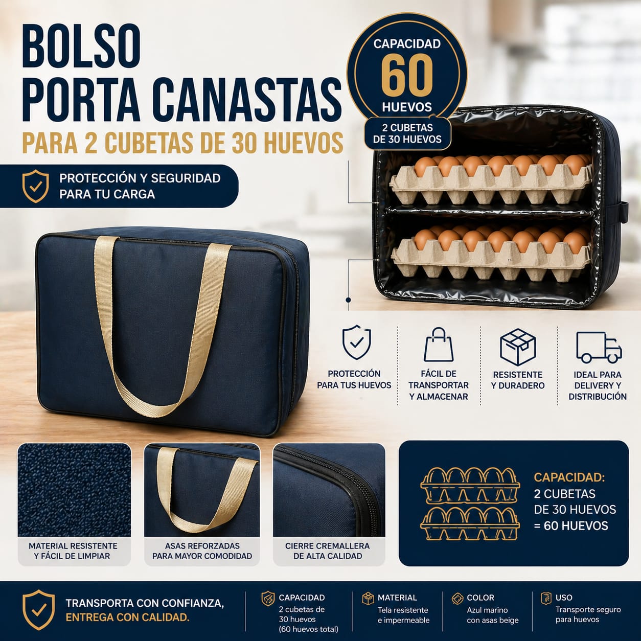 Bolso Portahuevos expandible